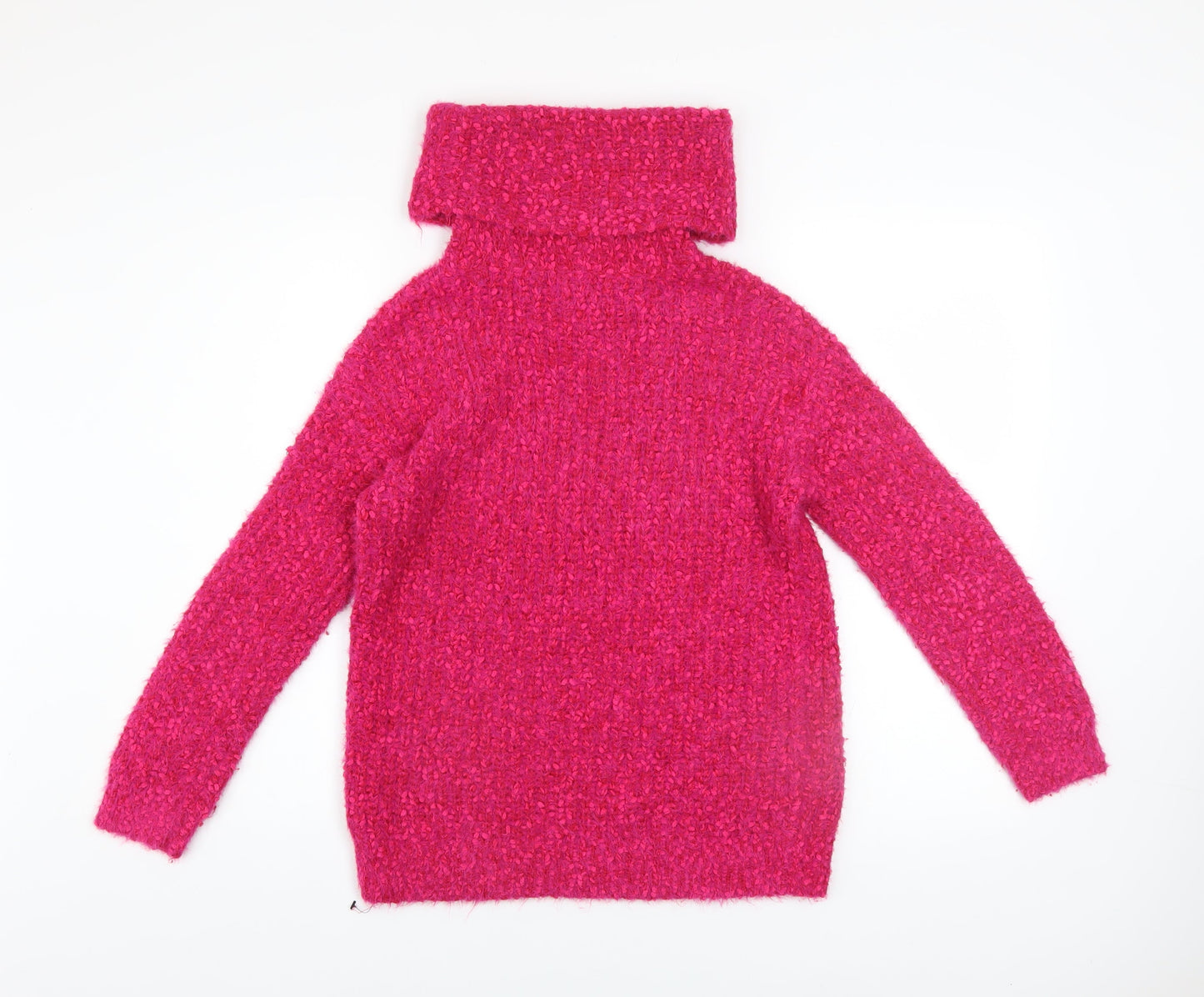 Marks and Spencer Women's Pink Roll Neck Chunky Knit Jumper XS