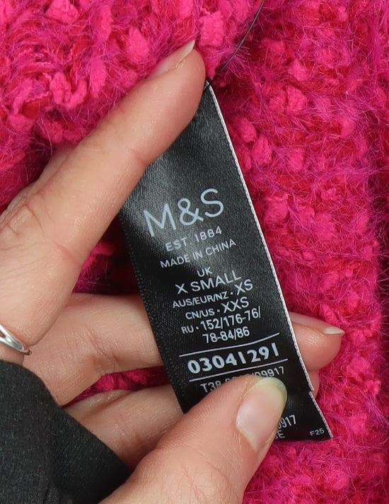 Marks and Spencer Women's Pink Roll Neck Chunky Knit Jumper XS