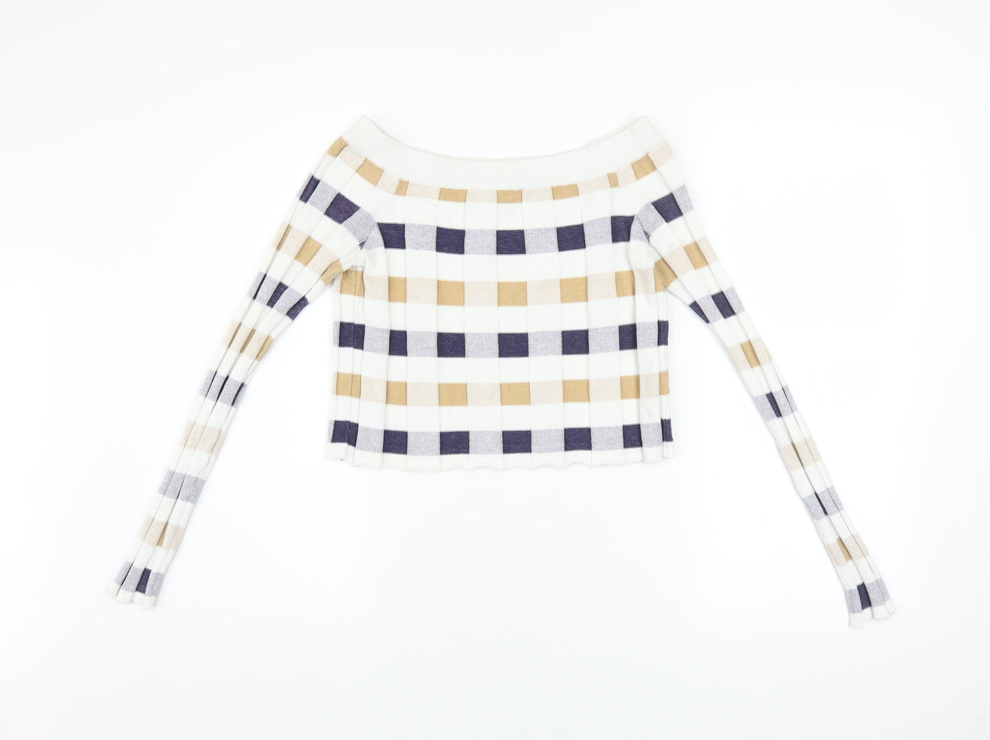 Marks and Spencer Women's Multicoloured Check Off Shoulder Jumper Size 8