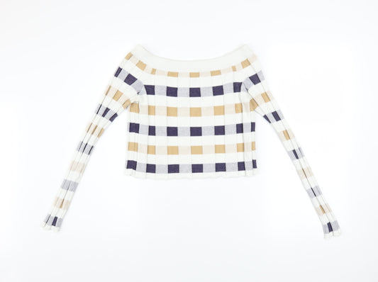 Marks and Spencer Women's Multicoloured Check Off Shoulder Jumper Size 8