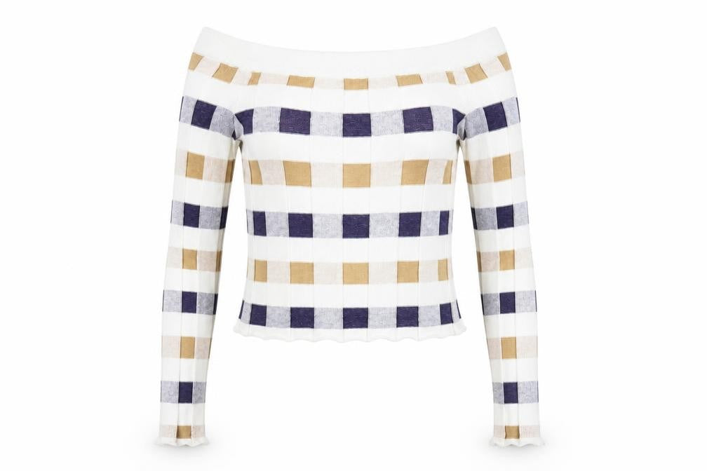 Marks & Spencer Women's Multicoloured Check Off Shoulder Jumper Size 8