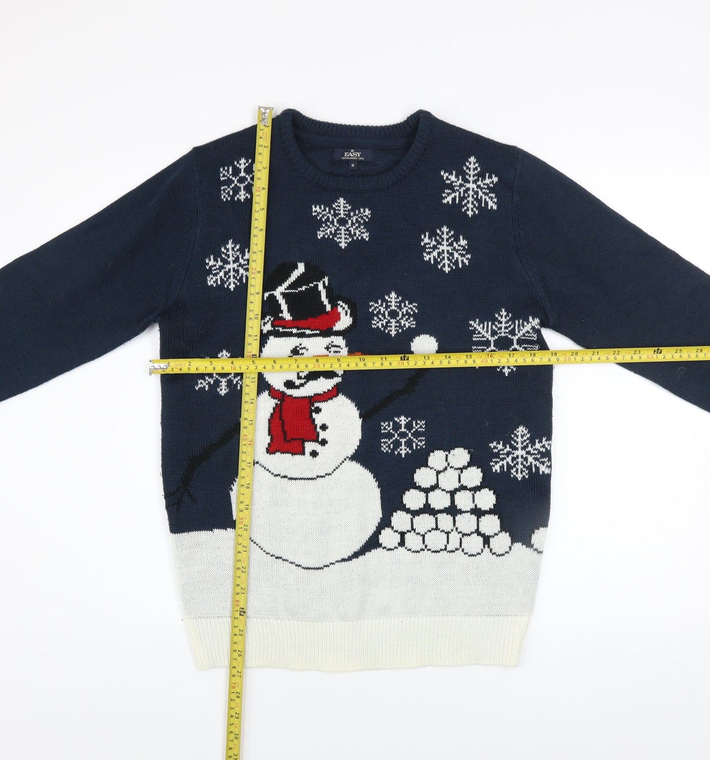 Easy Mens Blue Christmas Snowman Jumper Size S Holiday Knitwear