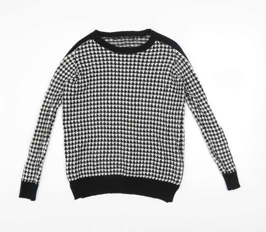 Zara Women Black White Houndstooth Knit Cotton Jumper Size S