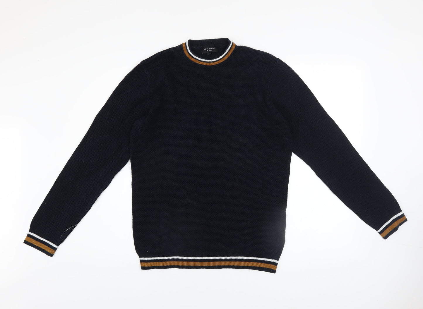 New Look Men Blue Cotton Crew Neck Waffle Knit Jumper Size L