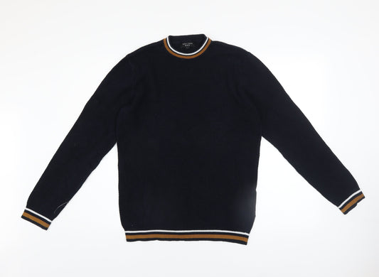 New Look Men Blue Cotton Crew Neck Waffle Knit Jumper Size L