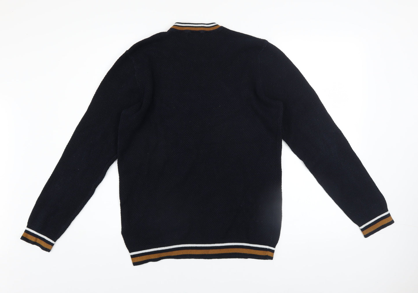 New Look Men Blue Cotton Crew Neck Waffle Knit Jumper Size L