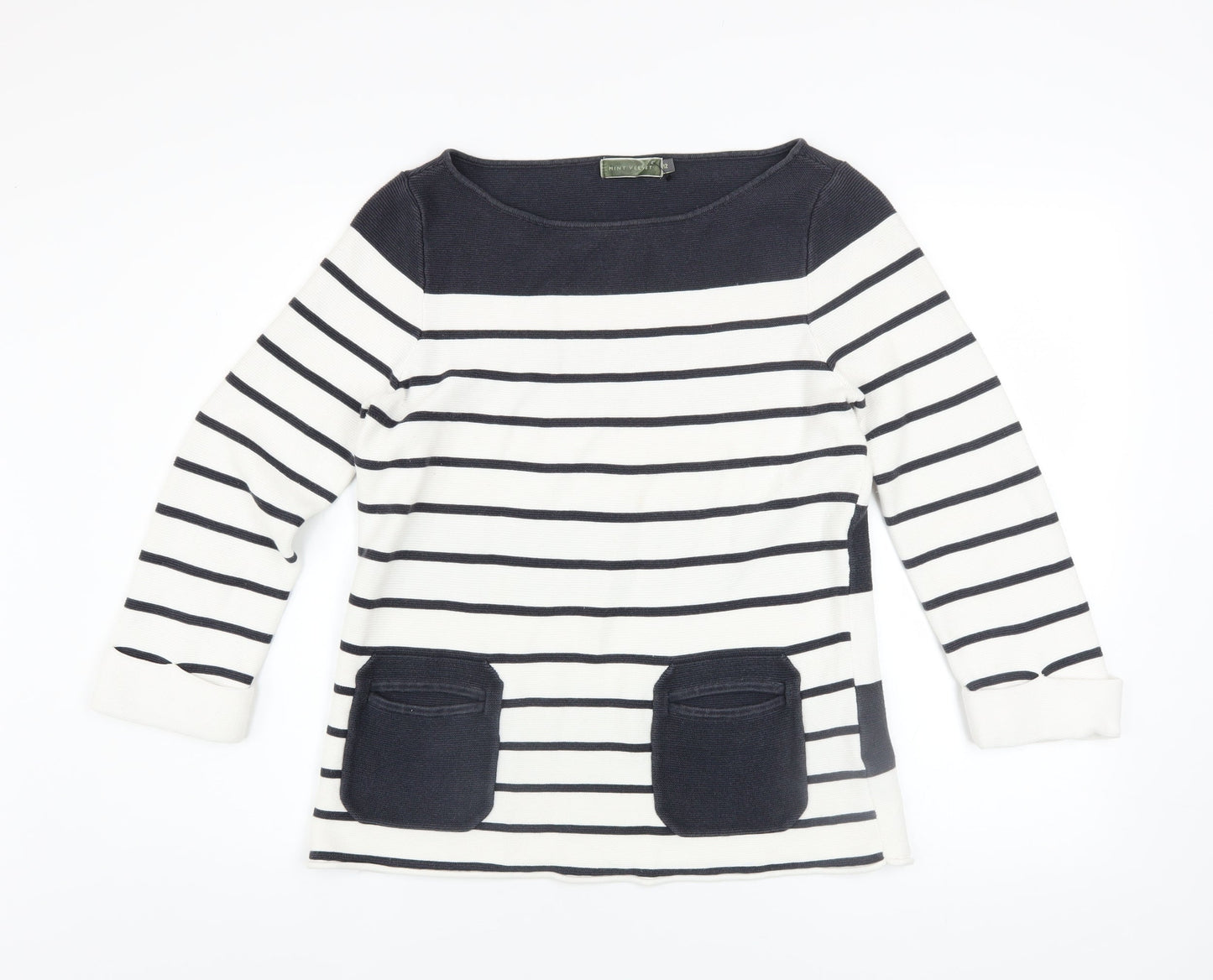Mint Velvet Women’s Blue Striped Cotton Boat Neck Jumper Size 12