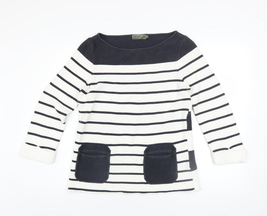 Mint Velvet Women’s Blue Striped Cotton Boat Neck Jumper Size 12