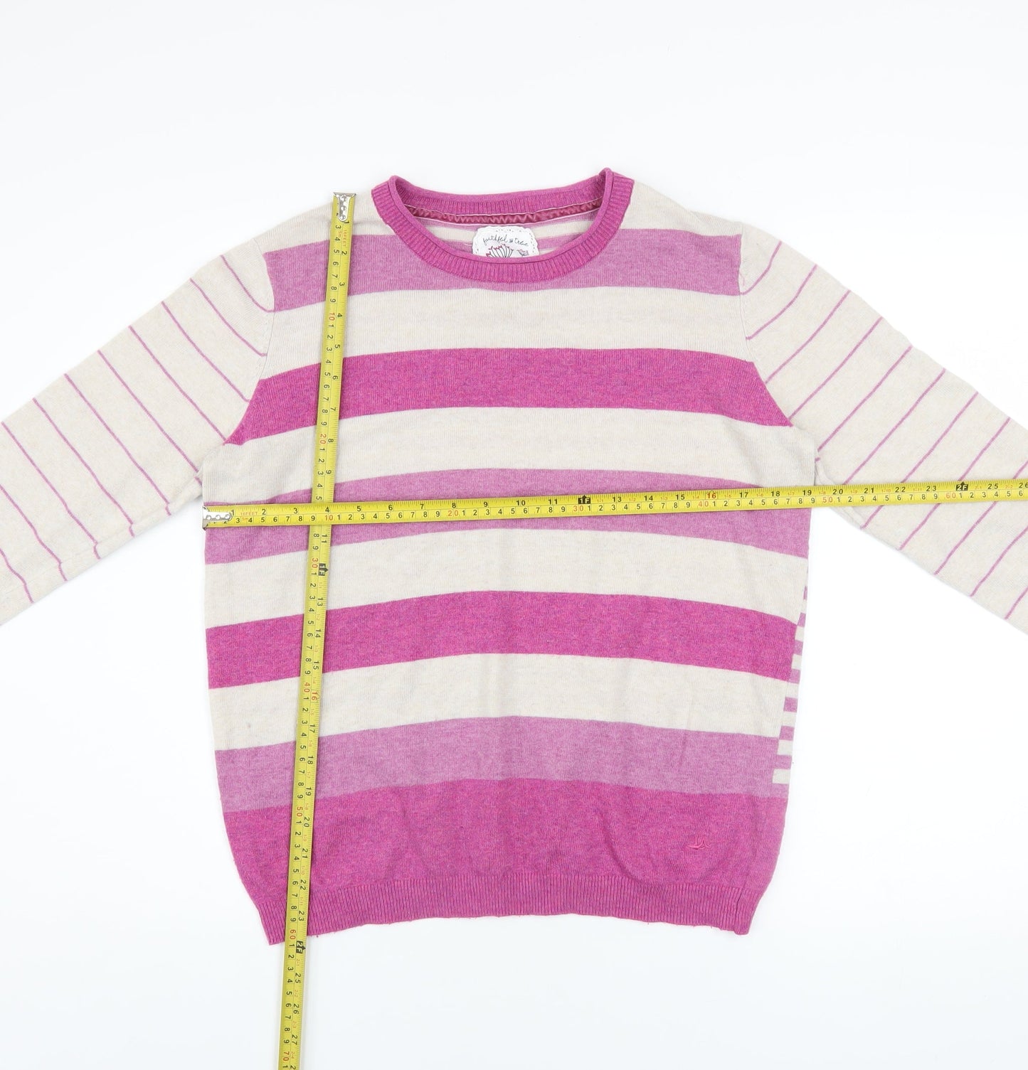 Mantaray Women’s Pink Striped Crew Neck Jumper Size 12