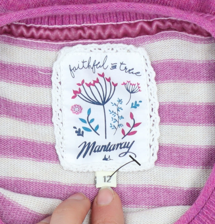 Mantaray Women’s Pink Striped Crew Neck Jumper Size 12