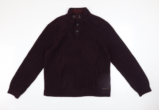 Ted Baker Mens Purple Cable-Knit Henley Jumper Size XL