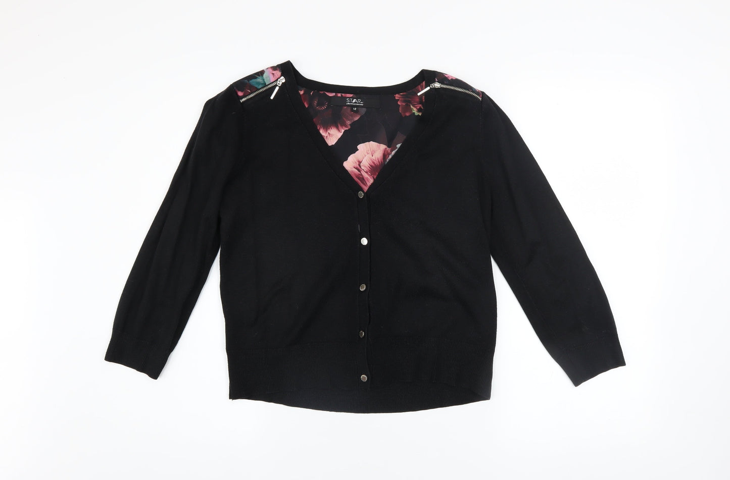Star by Julien Macdonald Women's Black Floral Zip Cardigan Size 12