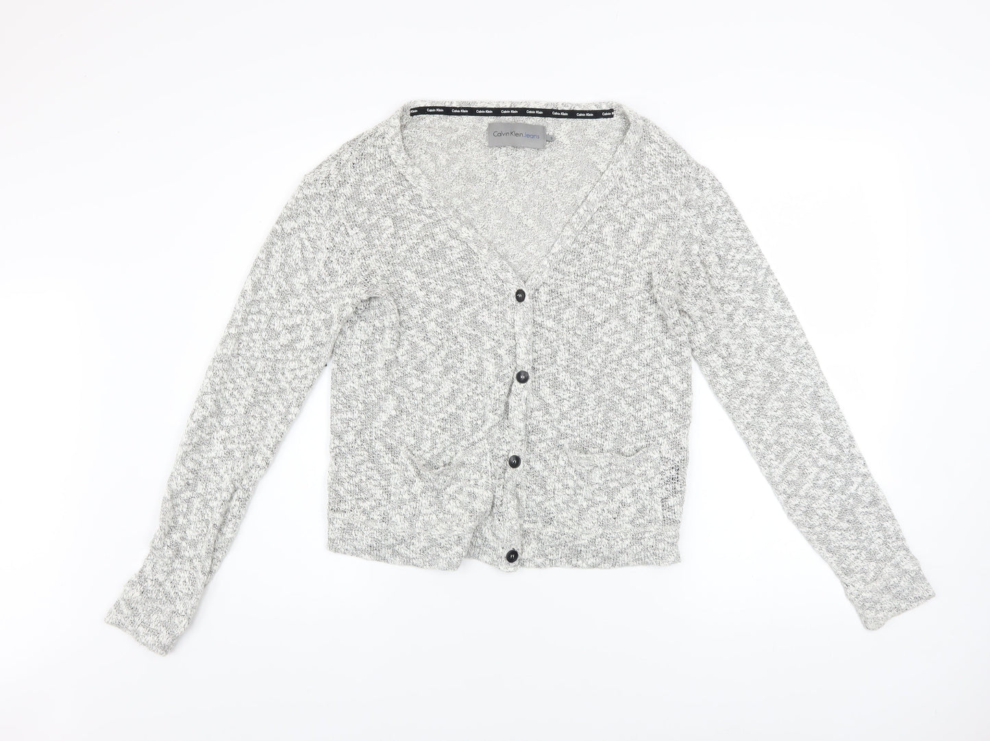 Calvin Klein Jeans Women's Grey Cotton Blend V-Neck Cardigan Size S