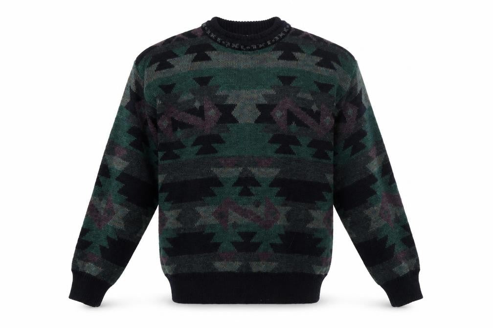 Burton Men's Multicoloured Aztec Wool Blend Crew Neck Jumper M