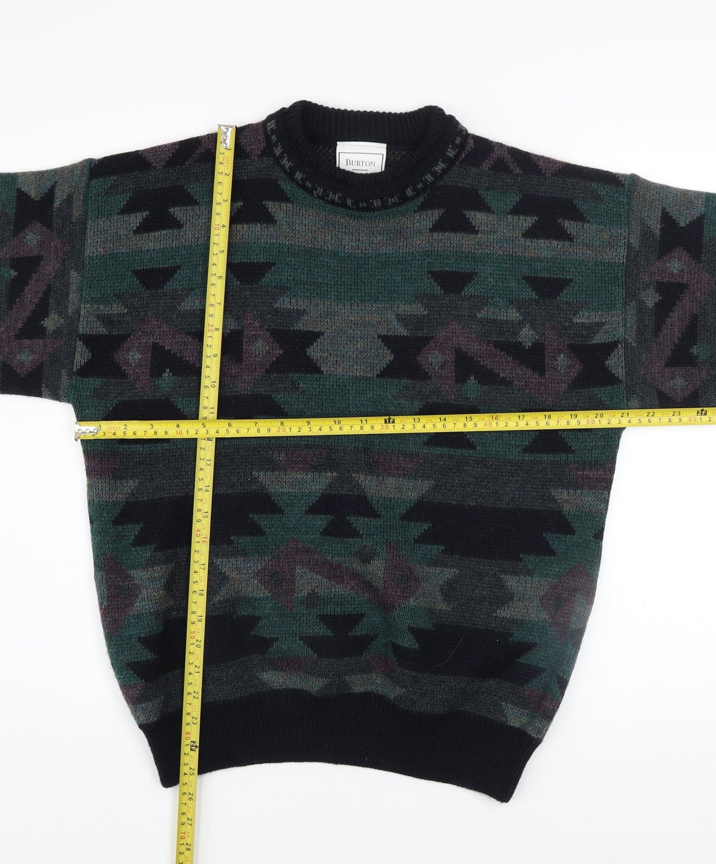 Burton Men's Multicoloured Aztec Wool Blend Crew Neck Jumper M