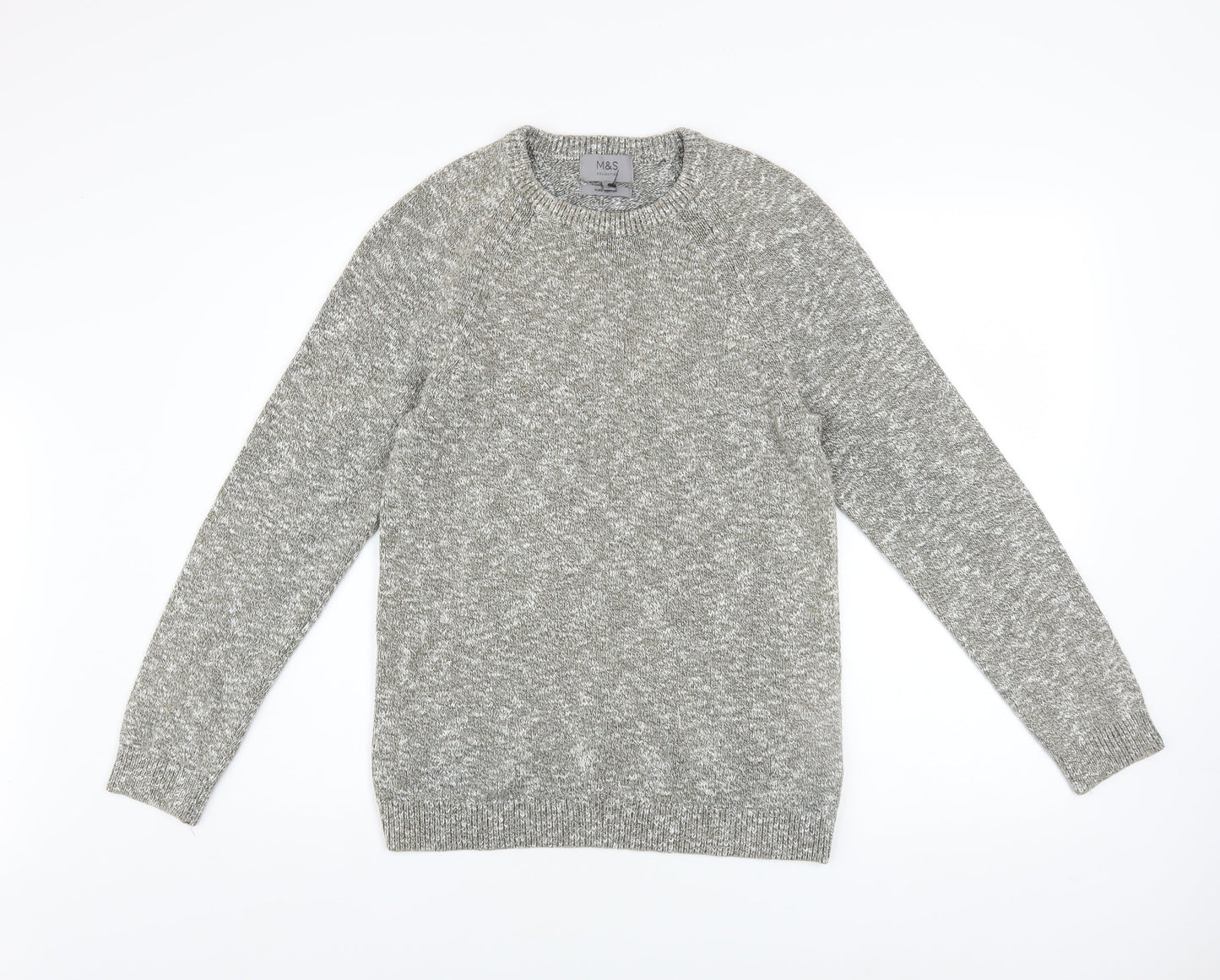 Marks and Spencer Men's Grey Cotton Crew Neck Jumper Size S