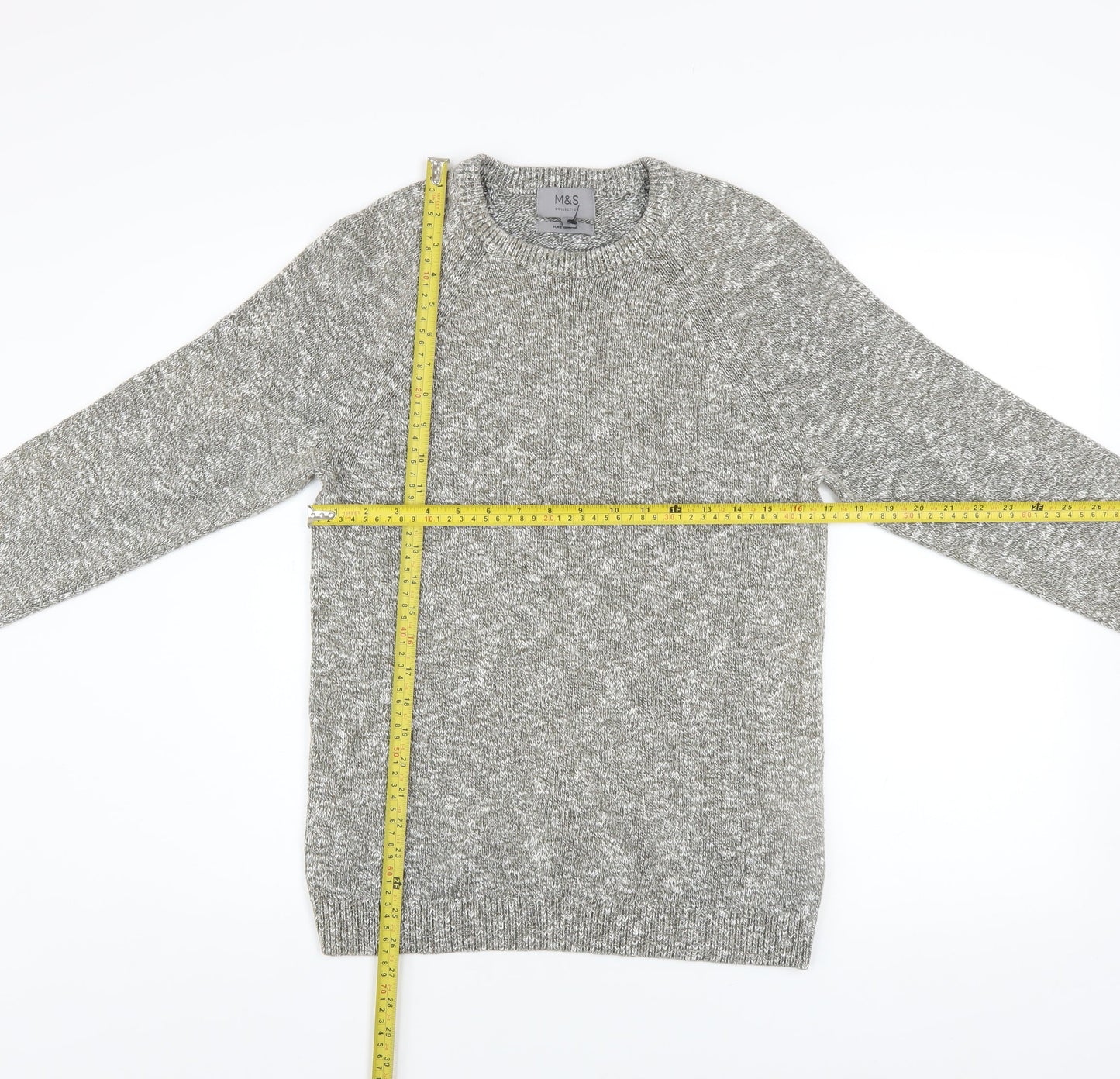 Marks and Spencer Men's Grey Cotton Crew Neck Jumper Size S