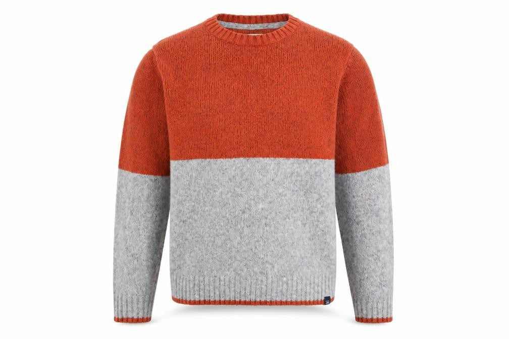 FatFace Men's Grey & Orange Colourblock Wool Blend Crew Neck Jumper Size L