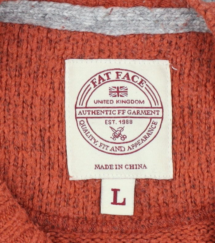 Fat Face Men's Grey & Orange Colourblock Wool Blend Crew Neck Jumper Size L