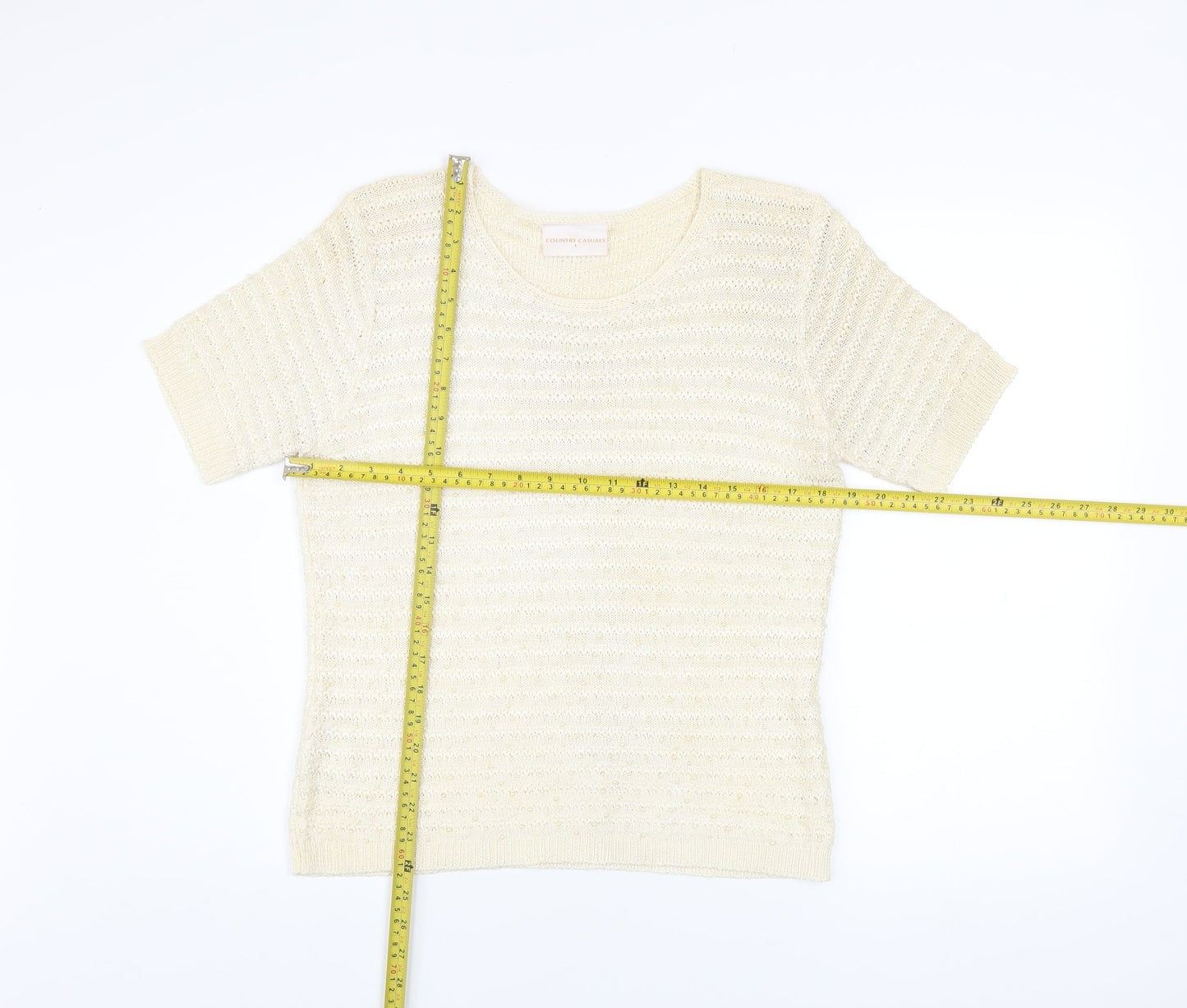 Country Casuals Women’s Ivory Knit Short Sleeve Top Size L
