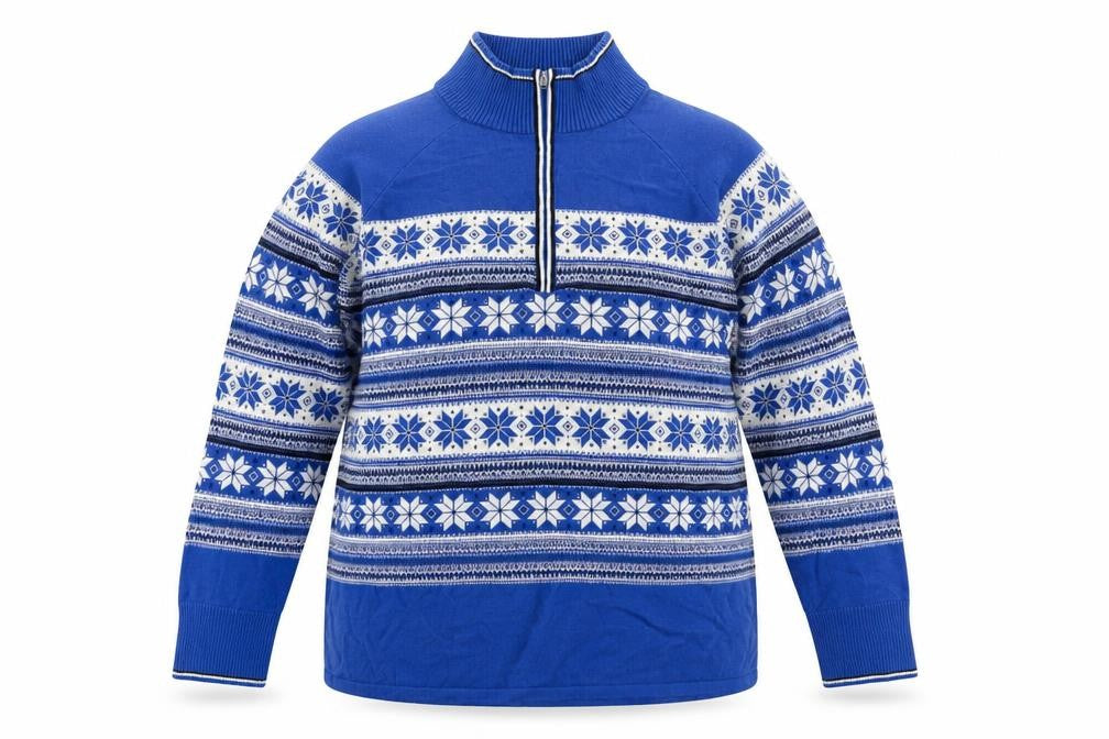 Talbots Men Blue Fair Isle 2XL Half Zip Knit Jumper