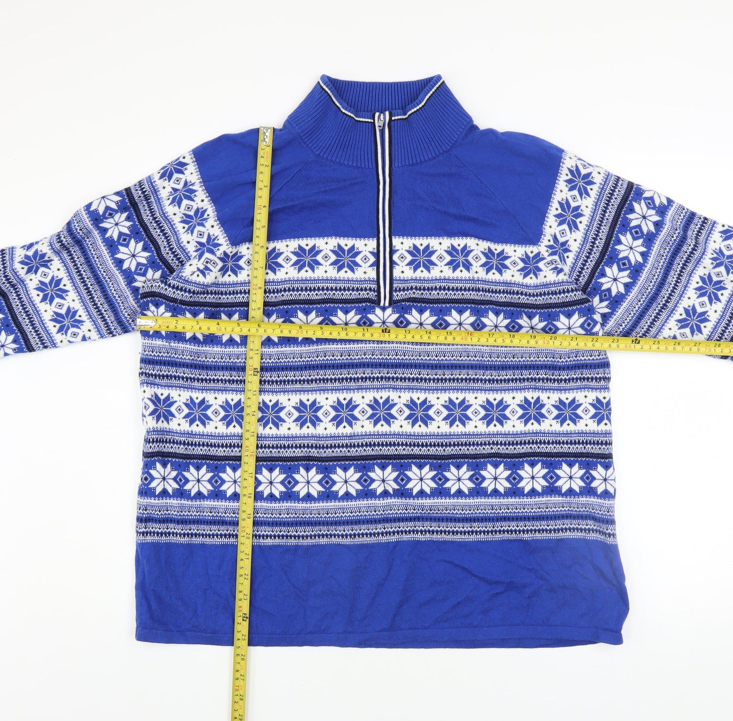 Talbots Men Blue Fair Isle 2XL Half Zip Knit Jumper