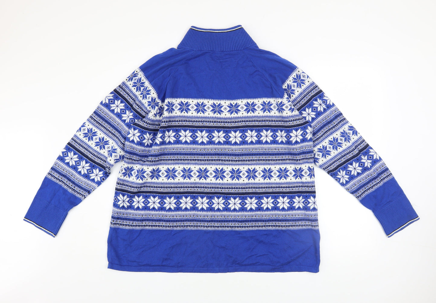 Talbots Men Blue Fair Isle 2XL Half Zip Knit Jumper