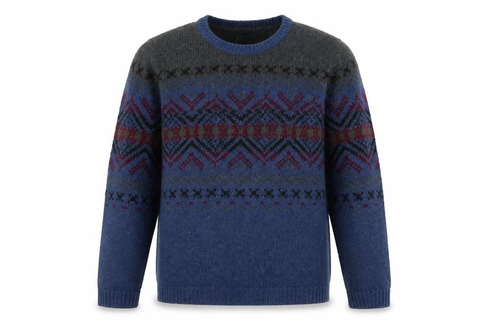 Topman Men's Blue Fair Isle Wool Blend Crew Neck Jumper XL
