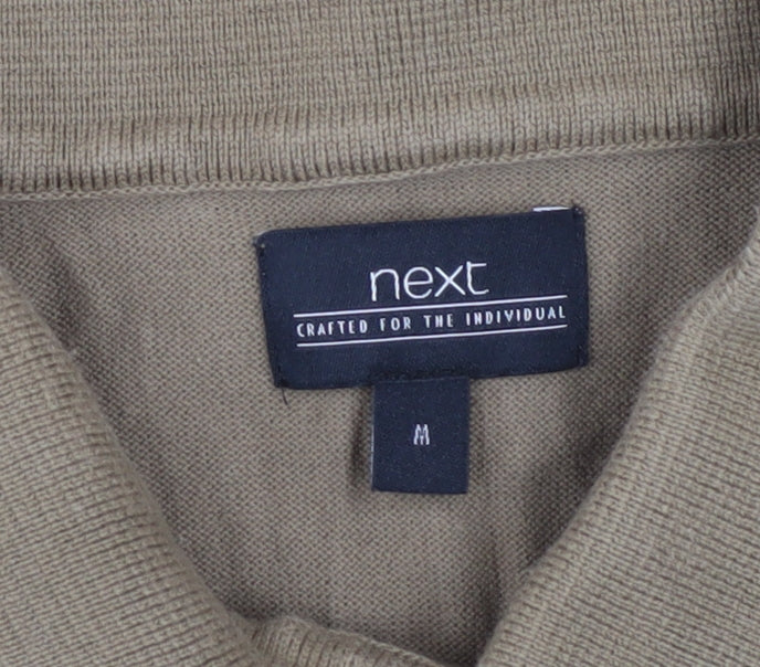 Next Men's Brown Colourblock Cotton Polo Shirt Size M