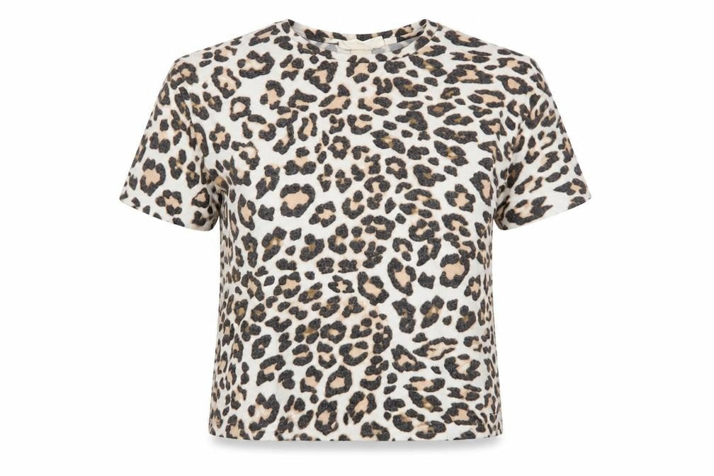H&M Womens Beige Animal Print Short Sleeve Basic T-Shirt XS
