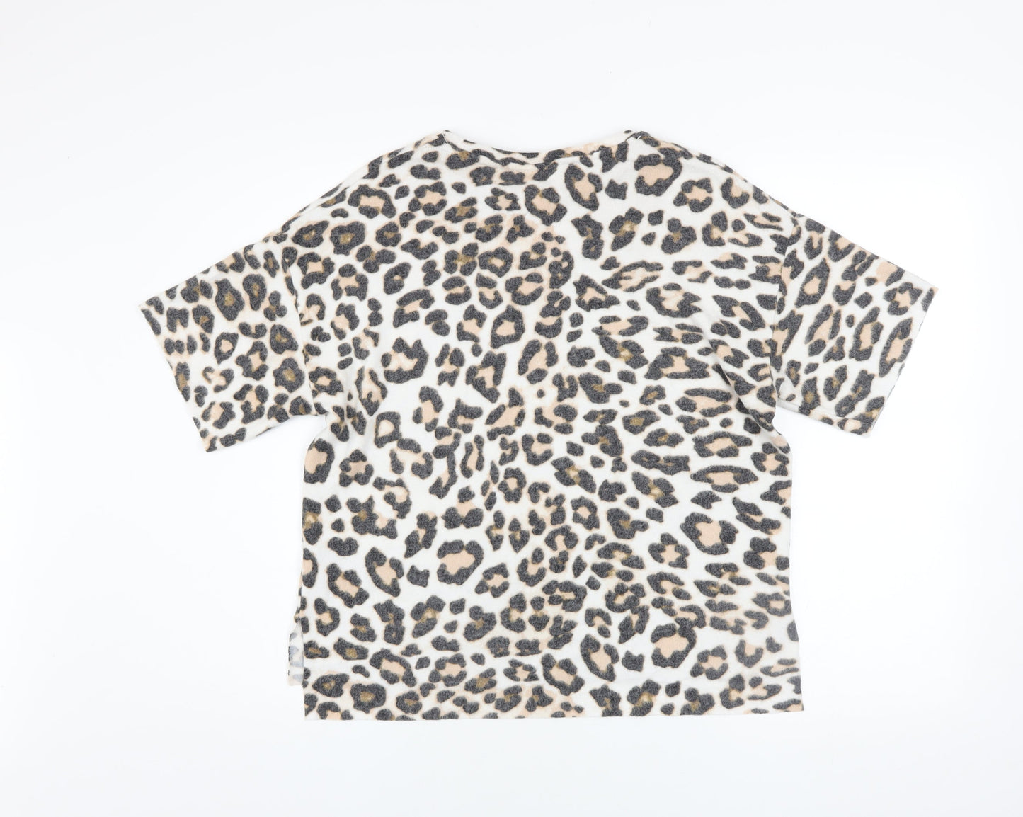 H&M Womens Beige Animal Print Short Sleeve Basic T-Shirt XS
