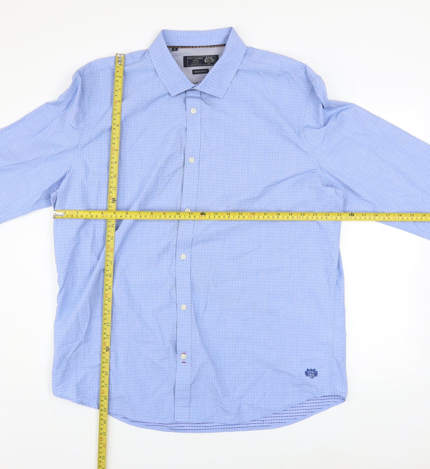 Paul Costelloe Living Men's Blue Cotton Long Sleeve Regular Fit Shirt XL