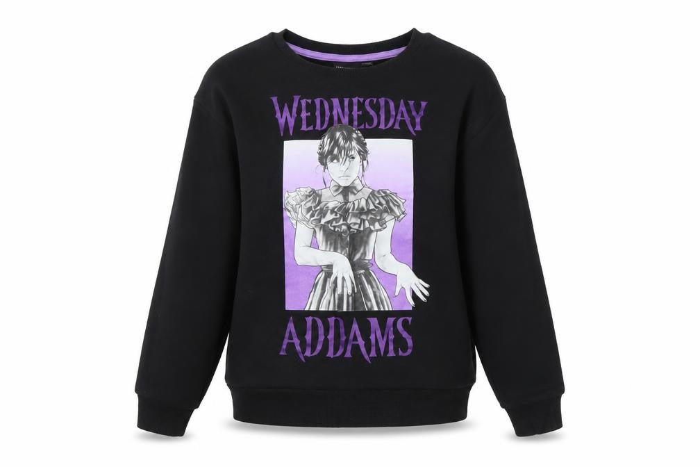 Wednesday Addams Girls Black Pullover Sweatshirt 10-11 Years Graphic Print