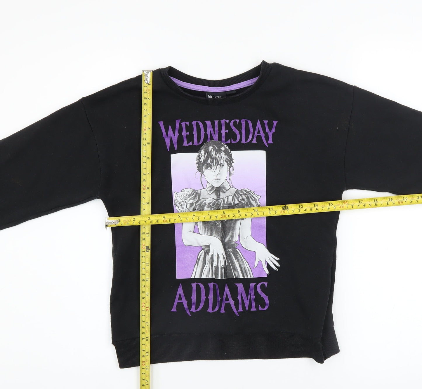 Wednesday Addams Girls Black Pullover Sweatshirt 10-11 Years Graphic Print