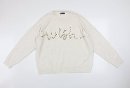 Marks & Spencer Women’s Ivory Sequin ‘Wish’ Pullover Jumper XL