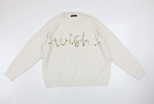 Marks and Spencer Women’s Ivory Sequin ‘Wish’ Pullover Jumper XL