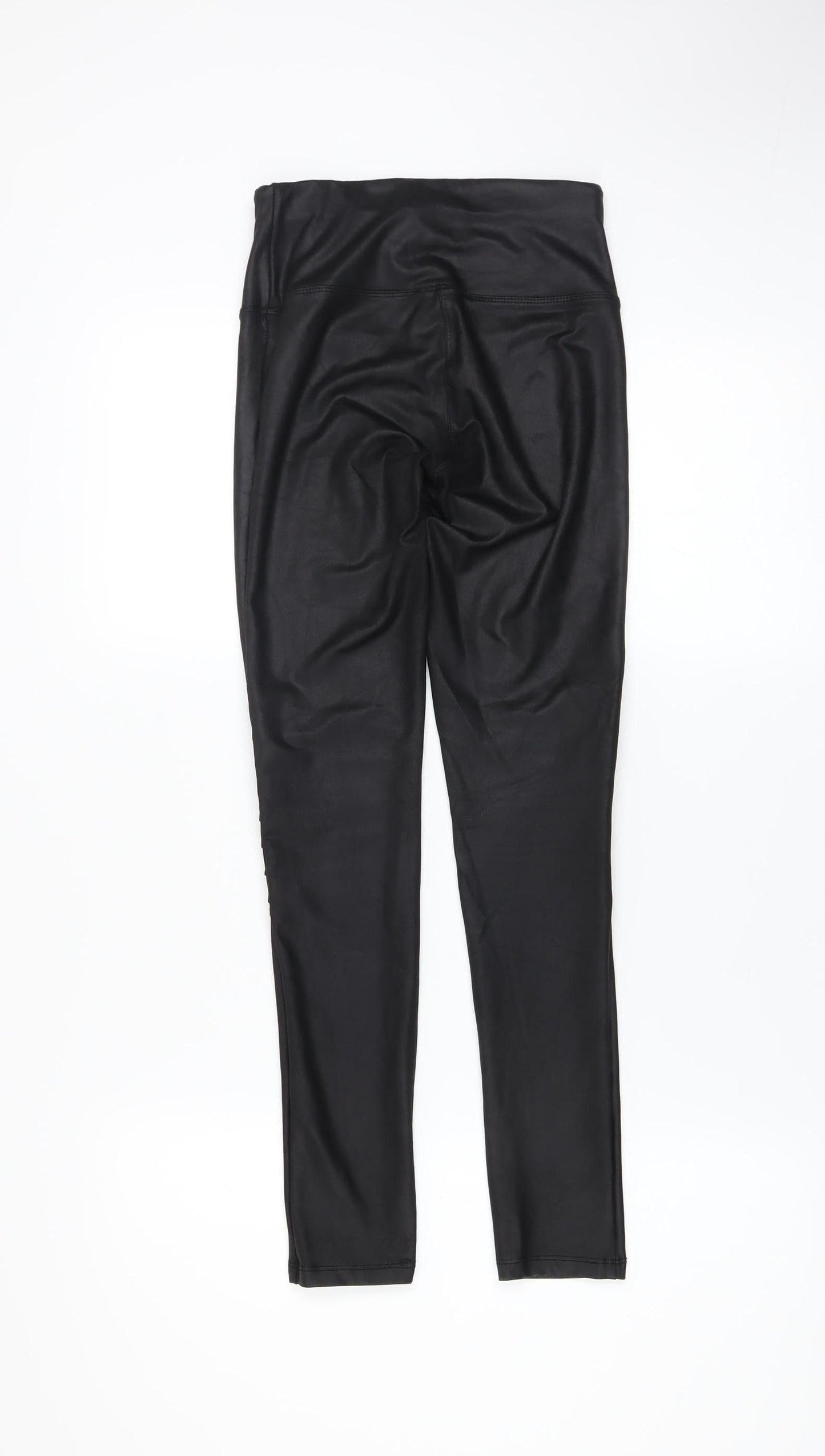New Look Womens Black Faux Leather High Waist Ankle Leggings Size 6