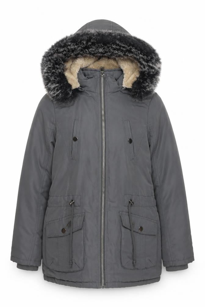 Hölstark Collection Women's Grey Faux Fur Trim Hooded Parka Coat Size S