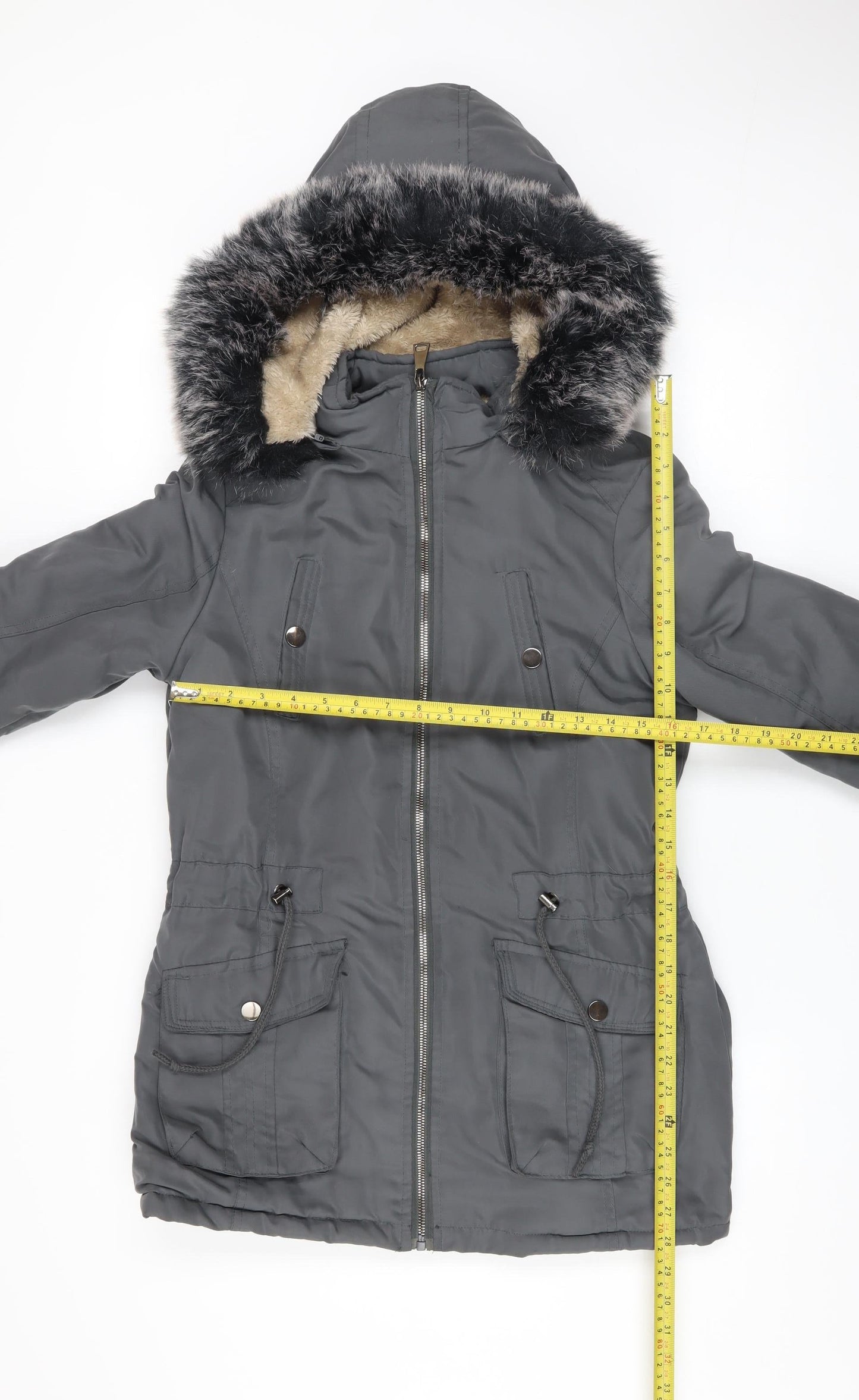 Hölstark Collection Women's Grey Faux Fur Trim Hooded Parka Coat Size S