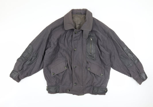 JS Styled in Italy Men's Grey Wool Bomber Jacket Size 46 with Leather Trim