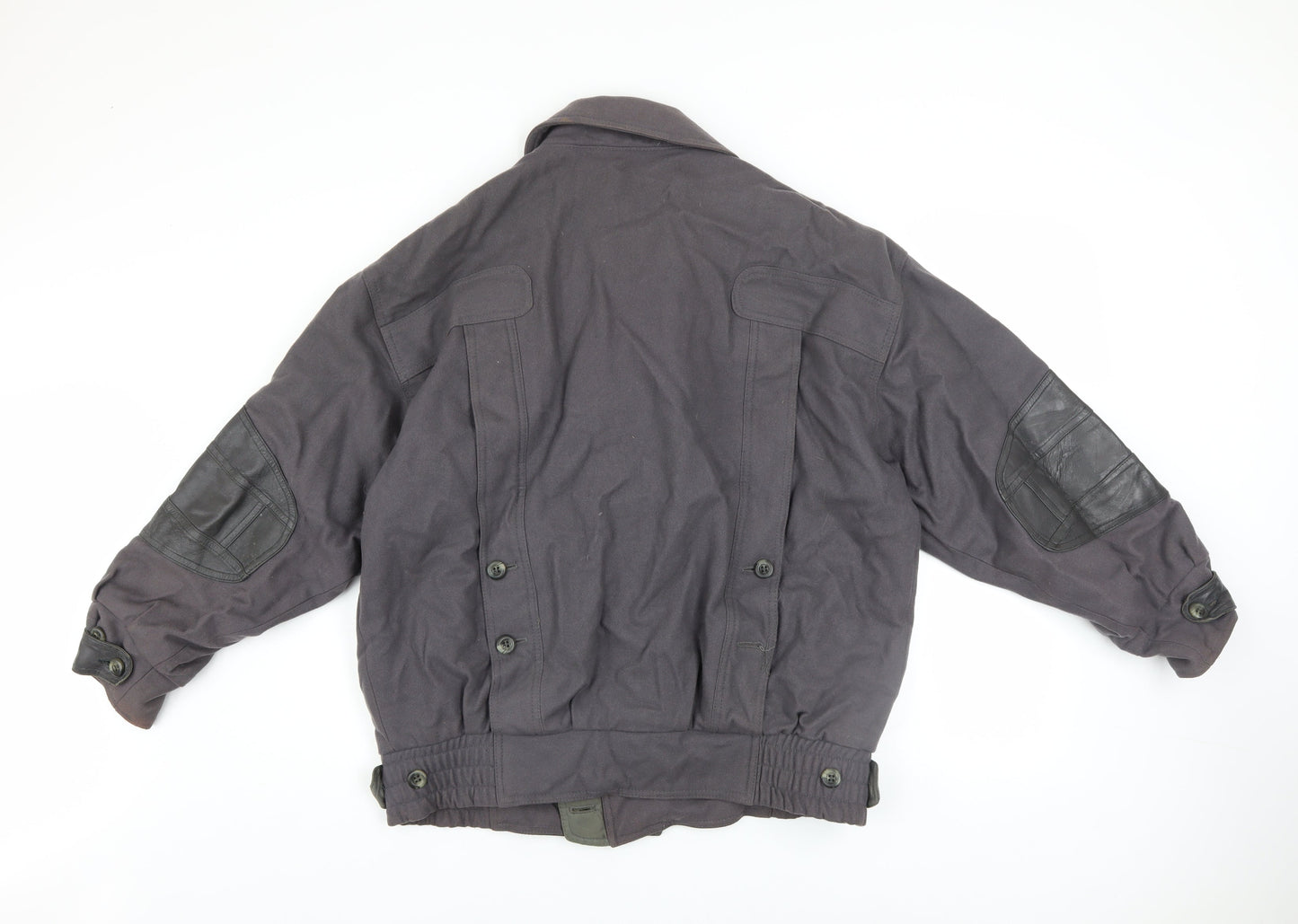 JS Styled in Italy Men's Grey Wool Bomber Jacket Size 46 with Leather Trim