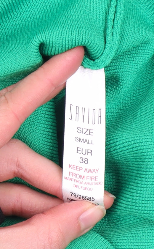 Savida Women’s Green V-Neck Long Sleeve Slim Fit Top Size 10