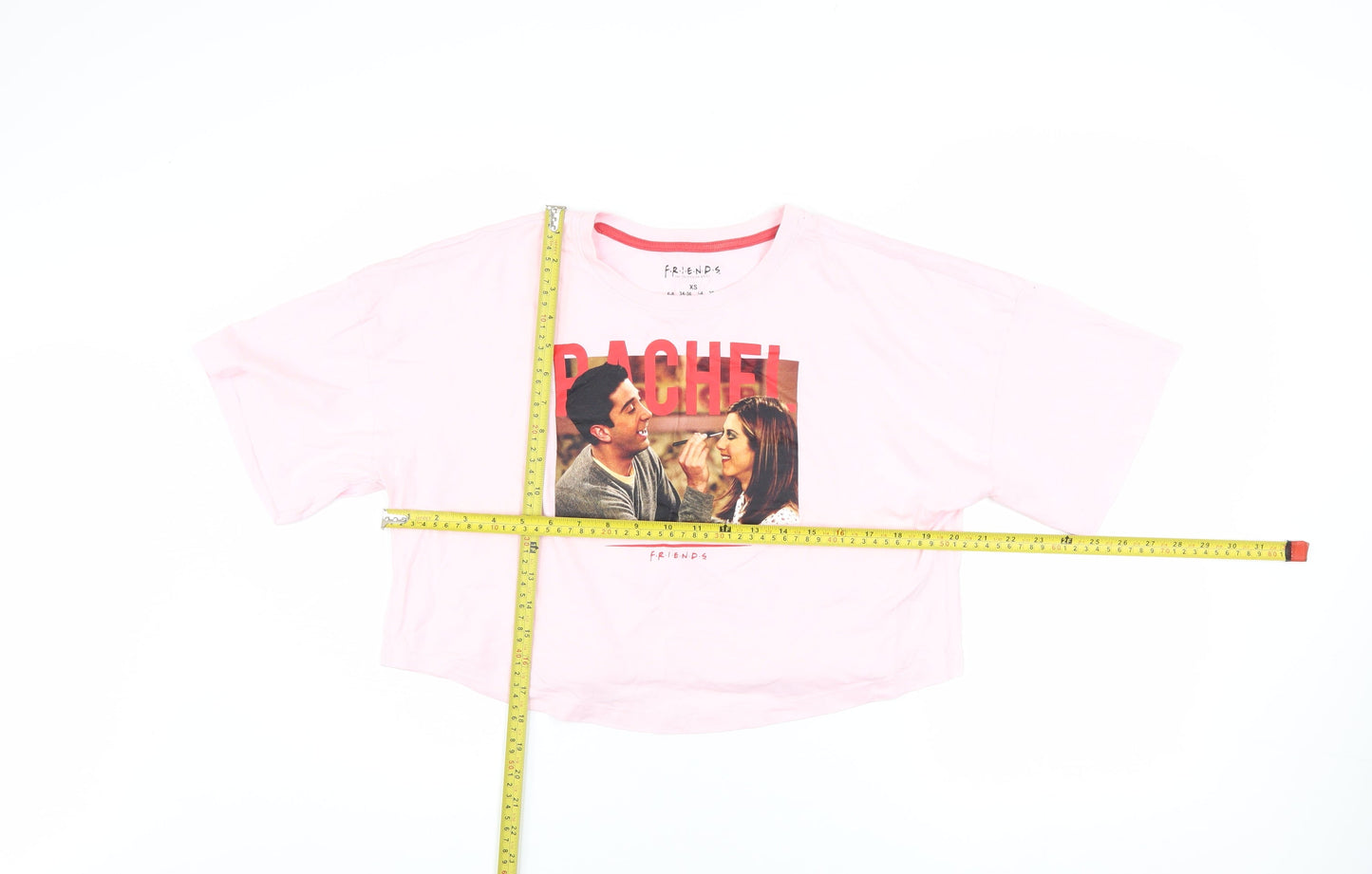 Friends Women's Pink Cropped T-Shirt XS Relaxed Fit Crew Neck