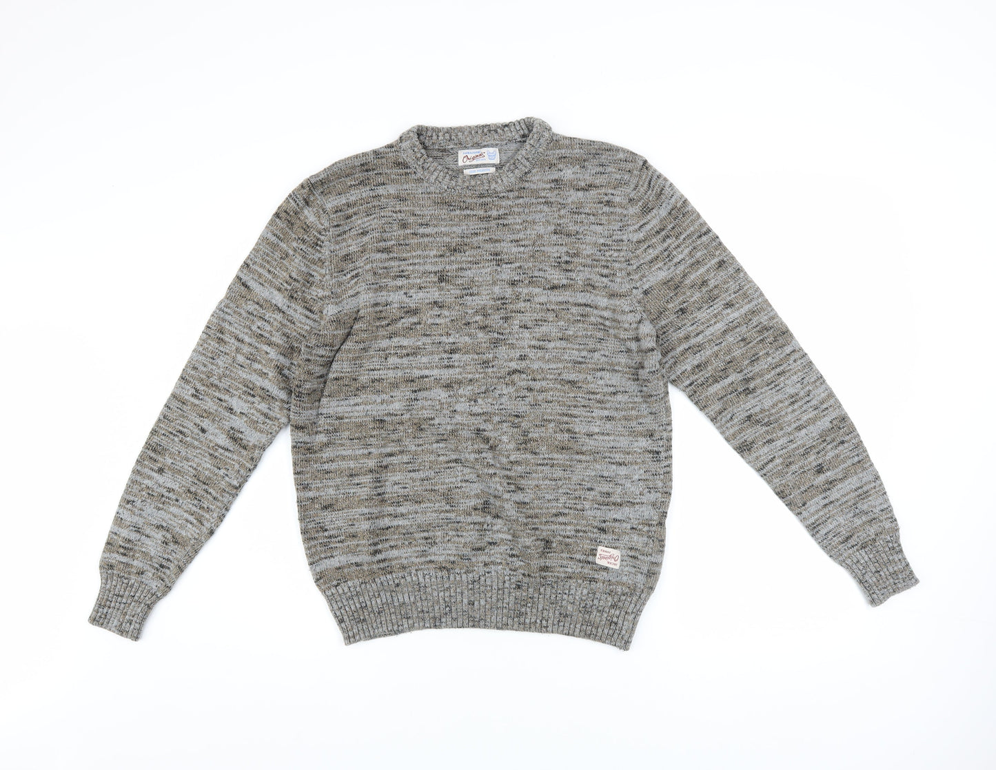 Jack & Jones Men's Grey Cotton Blend Crew Neck Pullover Jumper M