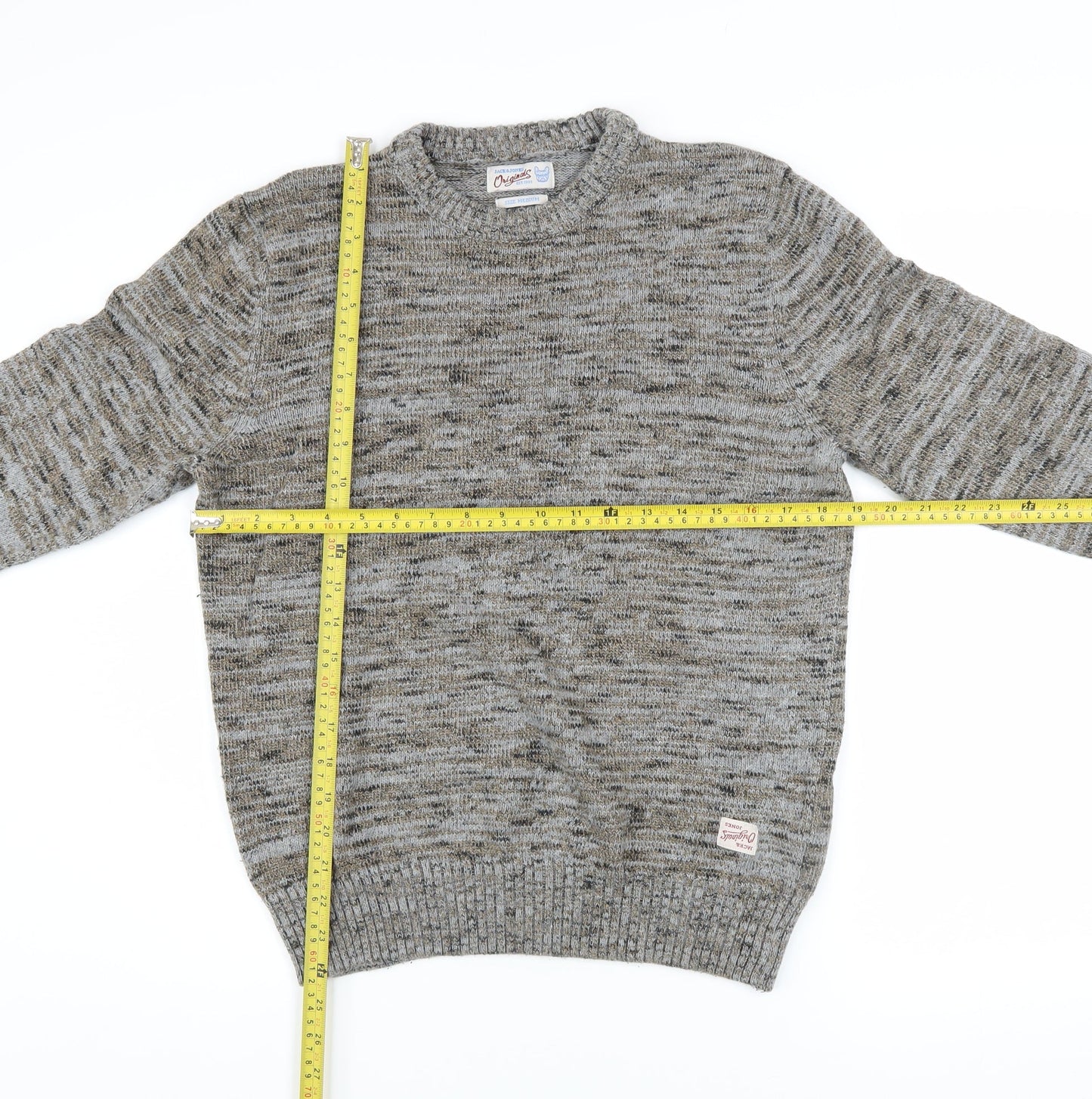 Jack & Jones Men's Grey Cotton Blend Crew Neck Pullover Jumper M