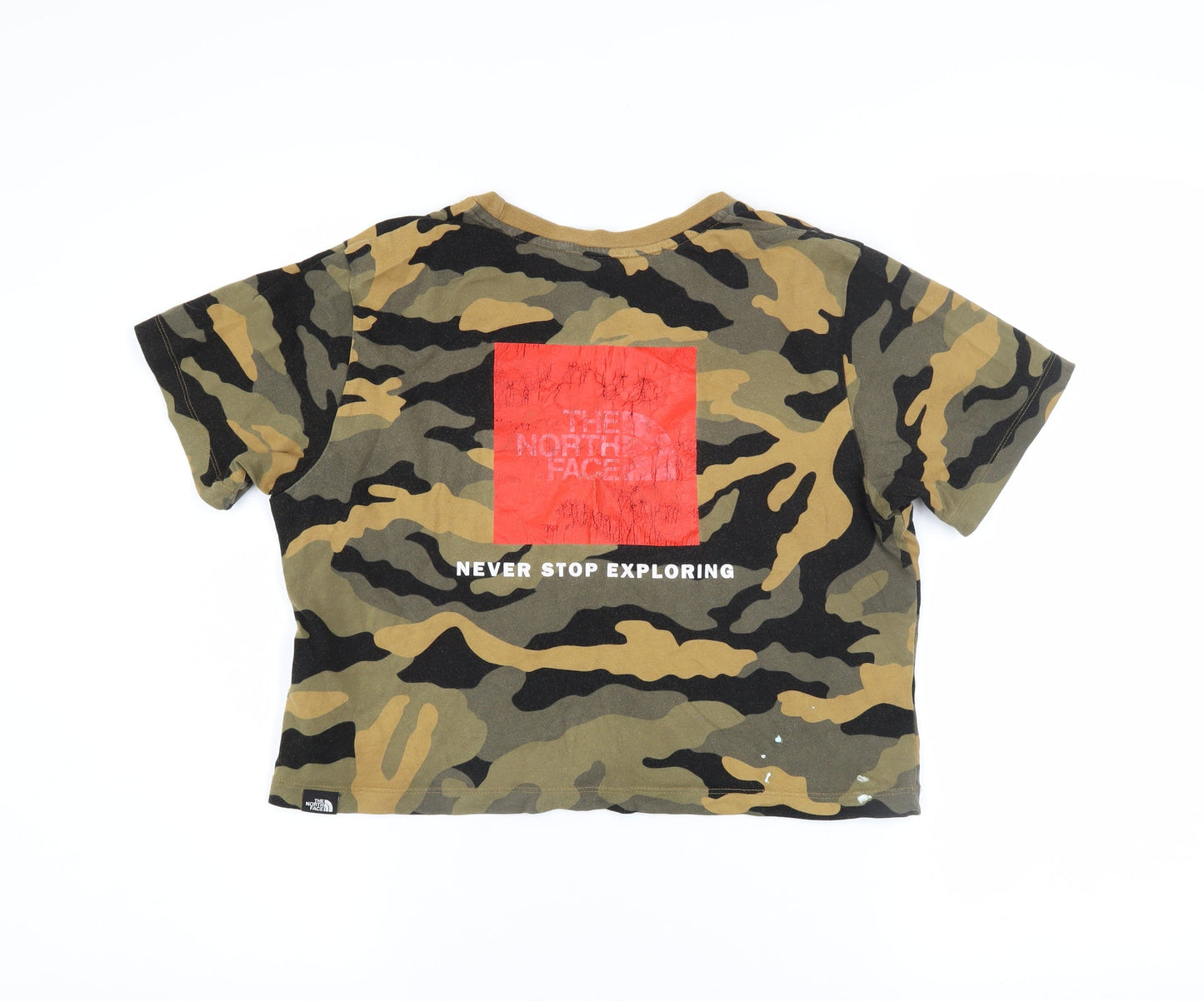 The North Face Womens Green Camouflage Cropped T-Shirt Size S