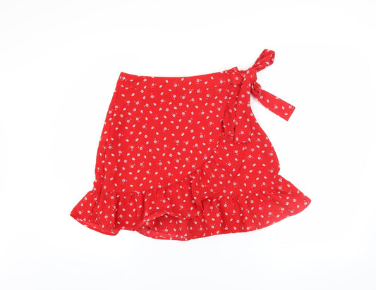 FB Sister Women's Red Floral Wrap Mini Skirt Size S