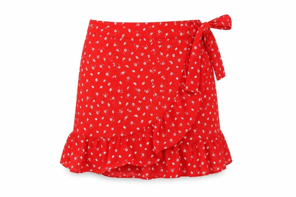 FB Sister Women's Red Floral Wrap Mini Skirt Size S