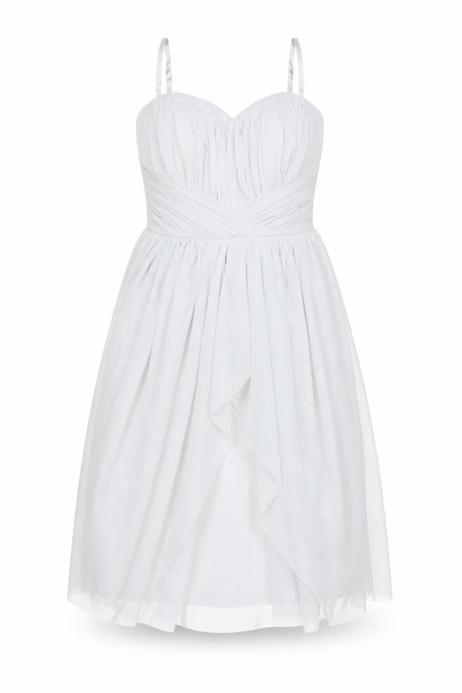 Lipsy Women White Ruched Mesh Fit & Flare Dress Size 6