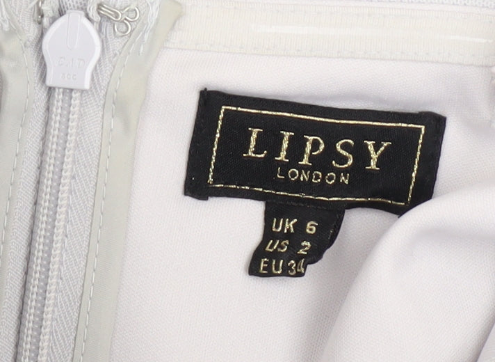 Lipsy Women White Ruched Mesh Fit & Flare Dress Size 6